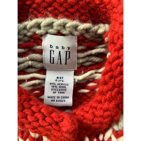 Gap Baby Nordic Sweater Red White Knitted Button Up Long Sleeve Size 4XL 4 Years - Picture 3 of 3